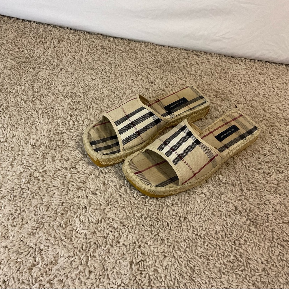 Burberry Nova Check Tweed Espadrilles Slides - Picture 2 of 6